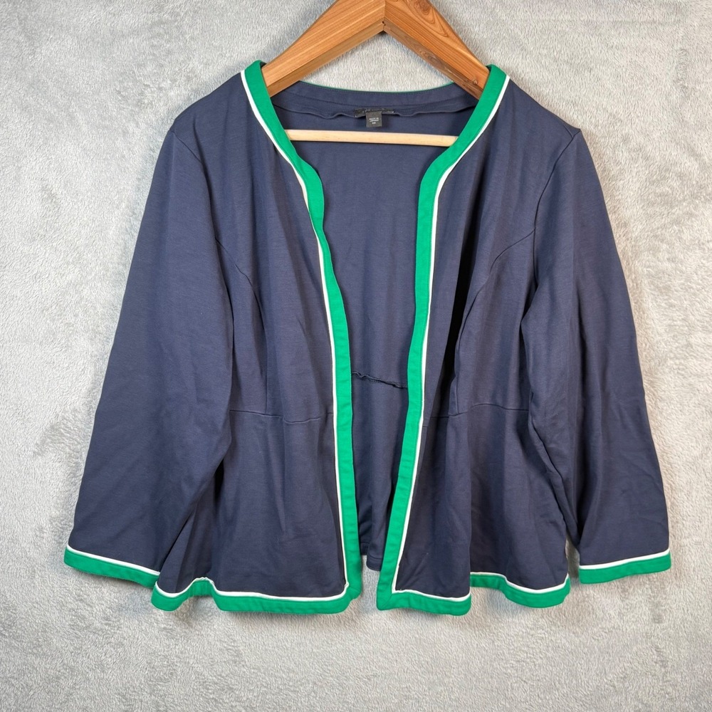 J. Jill Wearever Collection Cardigan Womens 2X Navy Green Trim Open Front Jacket